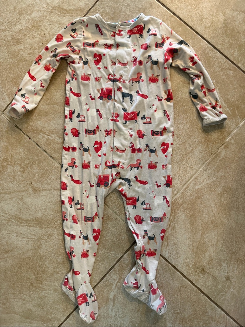 Magnetic Me Cream Footed One-Piece with Red Valentine Print